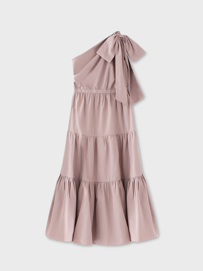 One shoulder ribbon flare onepiece(eme10543)
