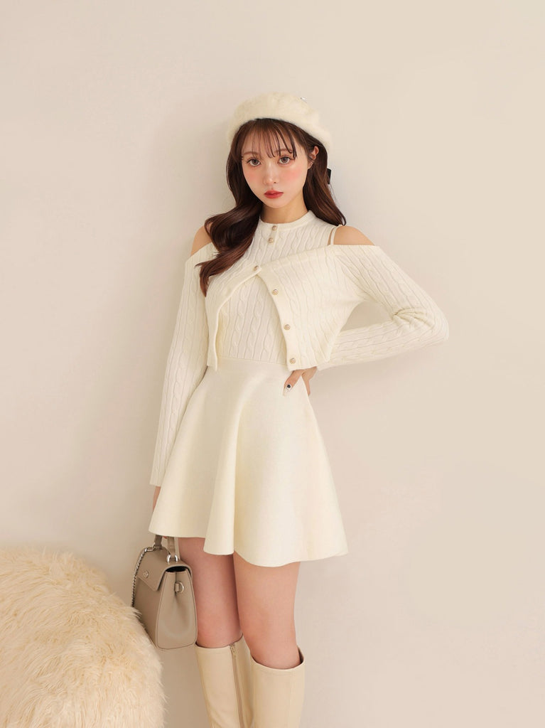 Cable knit layered onepiece(eme10802)