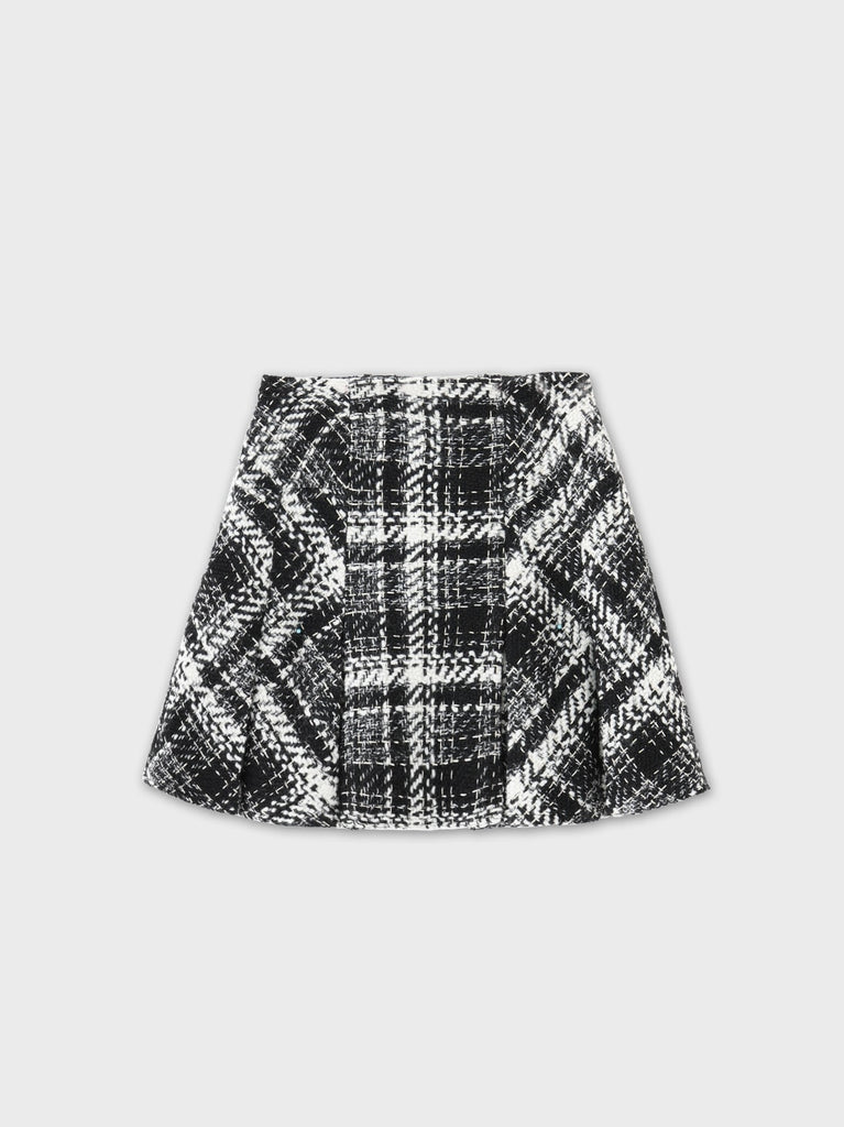 Roving check box pleated skirt(eme10726)