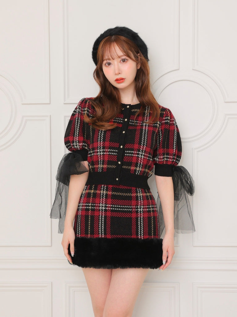 Royal tartan fur skirt(eme10778)