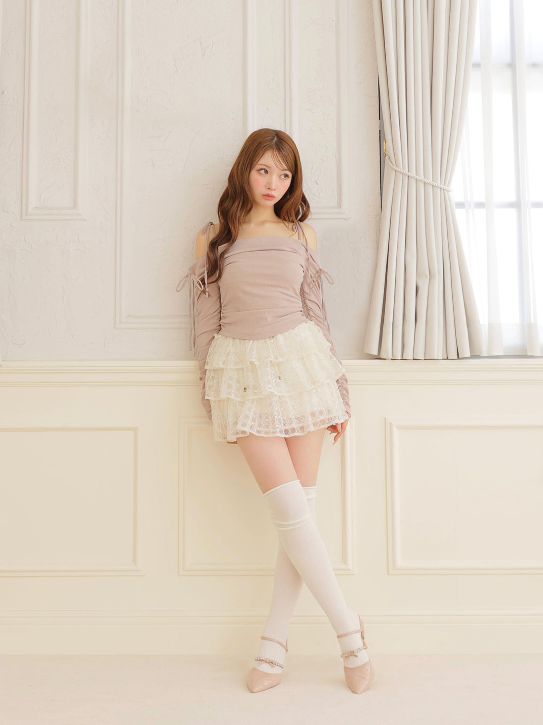 【Pre Order】Check embroidery tiered mini skirt(eme10774)