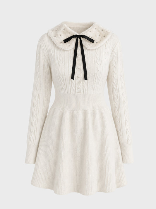 【SALE】【70％OFF】Bijou tippet flare knit dress (eme10254)