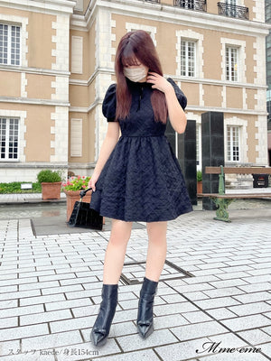 【SALE】 Black ribbon volume dress (eme10235)