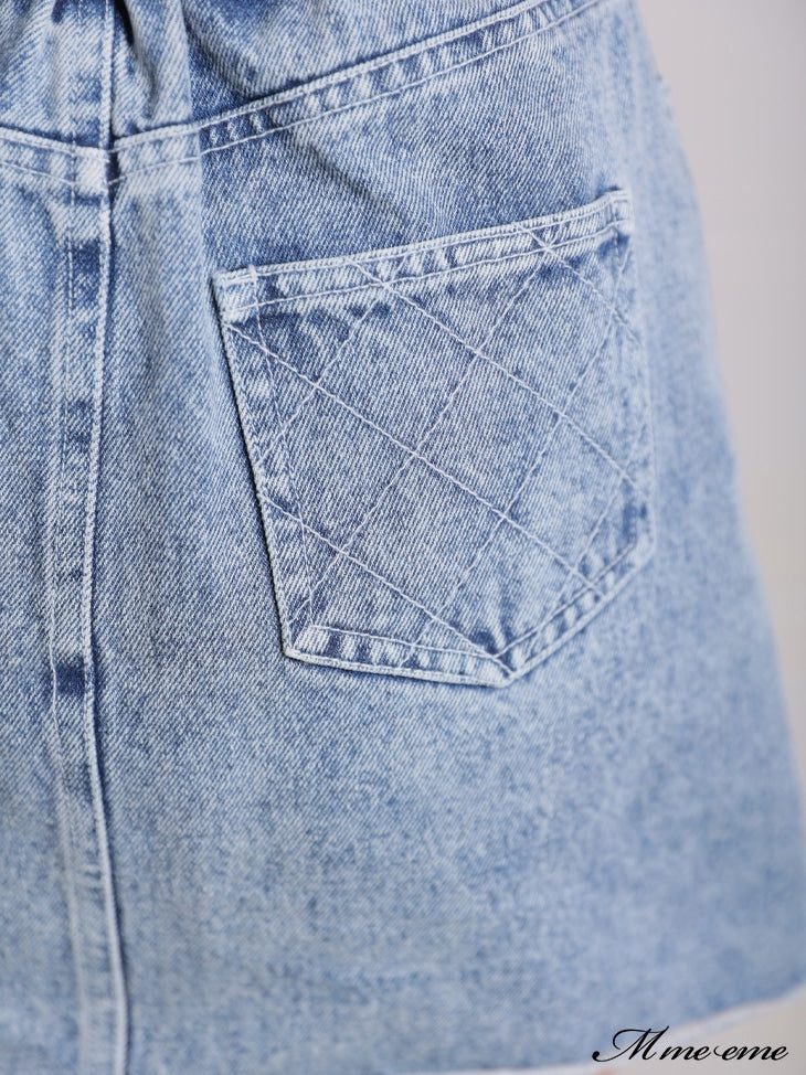 【SALE】Rhinestone denim mini skirt(eme10406)