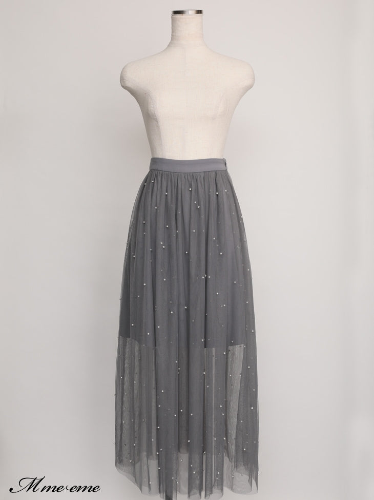 【SALE】Bijou tulle long skirt (eme10420)