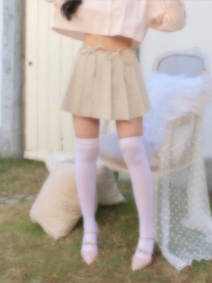 【SALE】Waist bijou pleated skirt (eme10432)