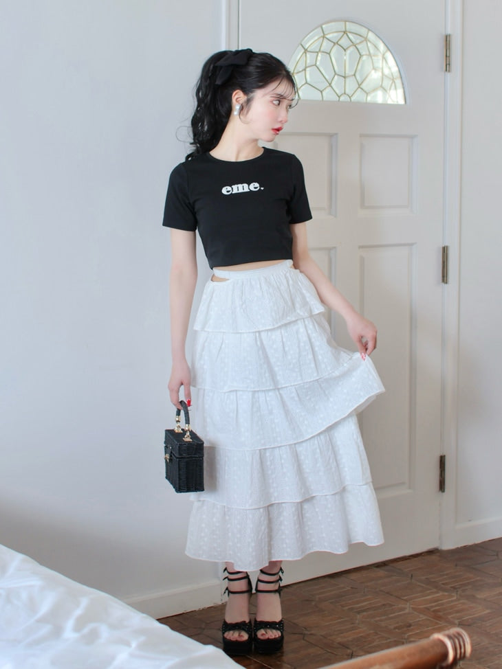 【SALE】Cotton lace tiered long skirt (eme10438)