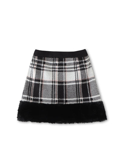 【SALE】Check knit fake fur skirt(eme10365)