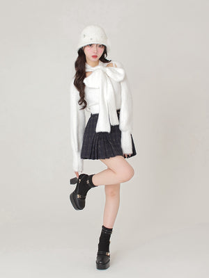 Belt design pleats mini skirt(eme10362)