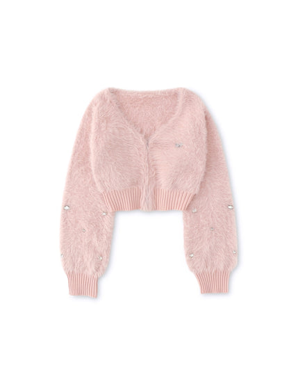 V neck shaggy knit cardigan(eme10360)