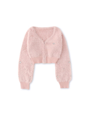 V neck shaggy knit cardigan(eme10360)