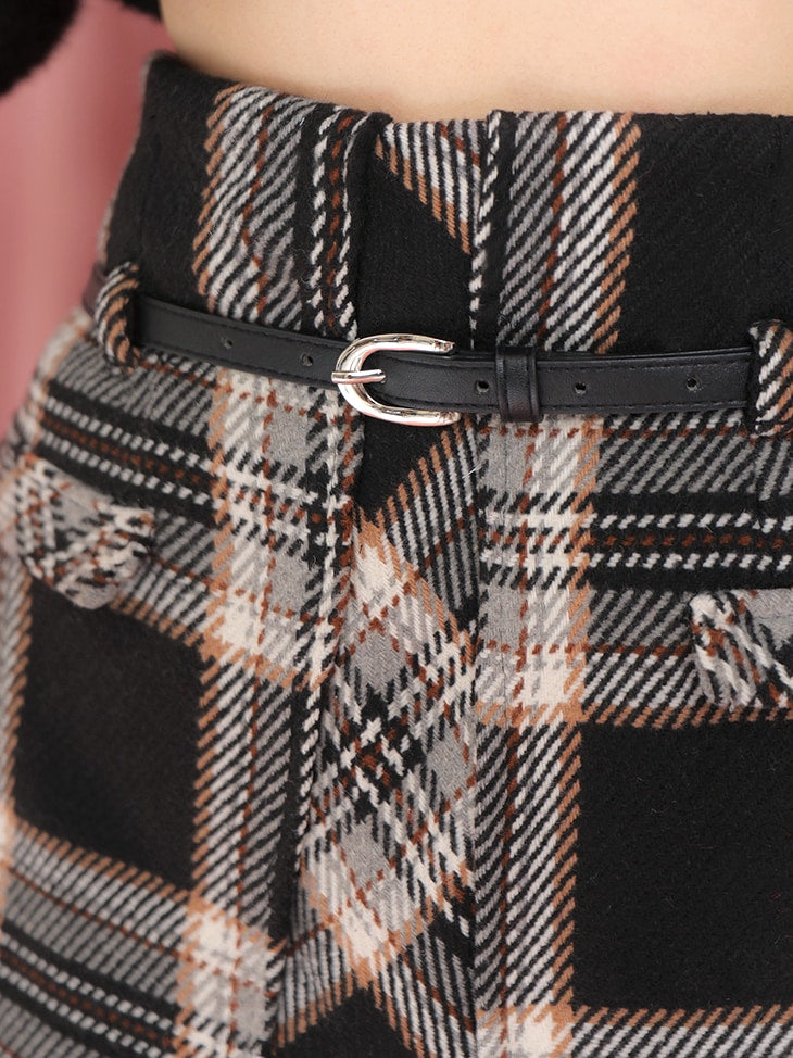 High waist check mini skirt(eme10449)