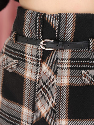 High waist check mini skirt(eme10449)