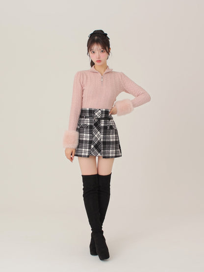 Fake fur cable knit tops(eme10451)