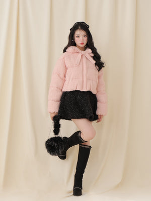 Ribbon tweed short down jacket (eme10458)