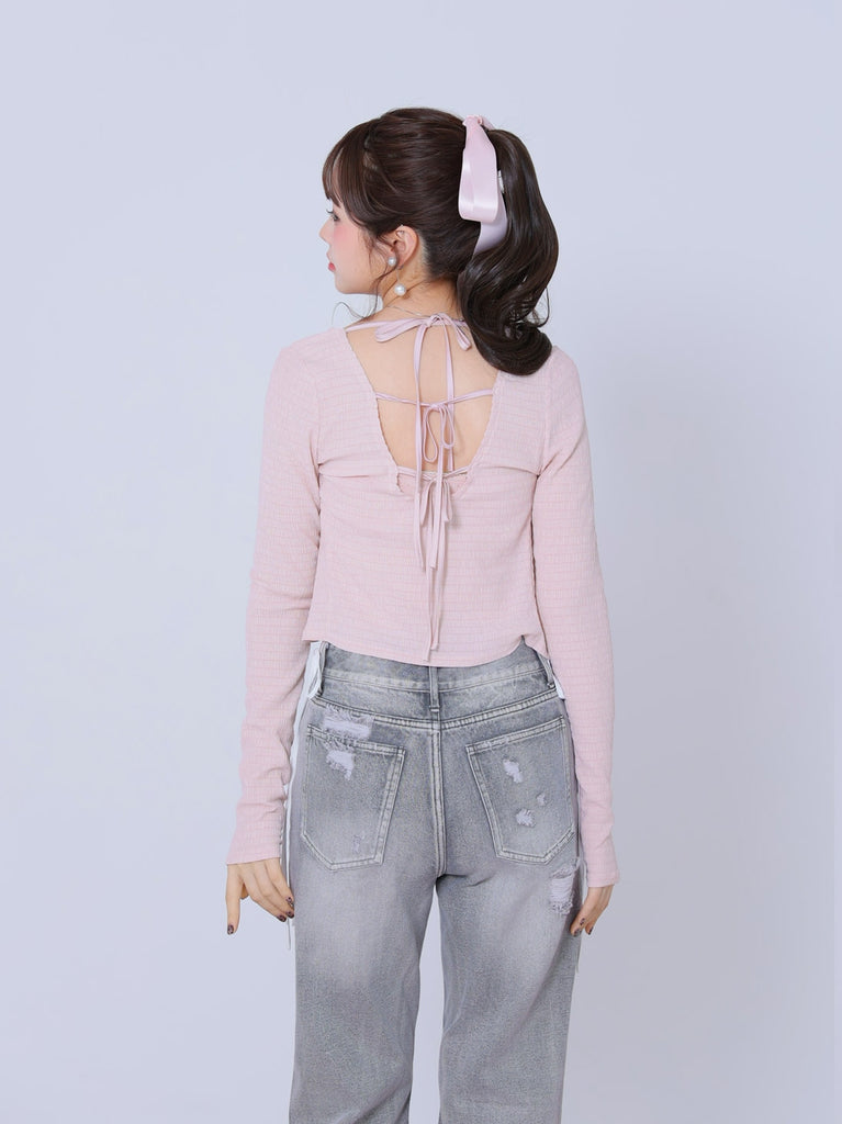 Back ribbon bear ensemble tops(eme10381)