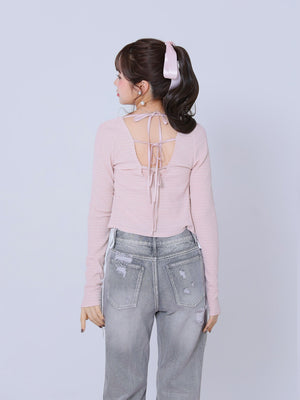 Back ribbon bear ensemble tops(eme10381)