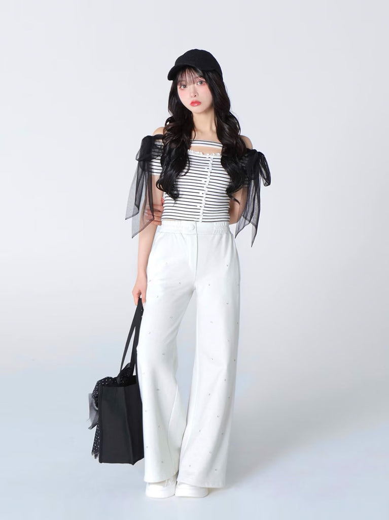 Ribbon beaded platform sneaker(eme10485)