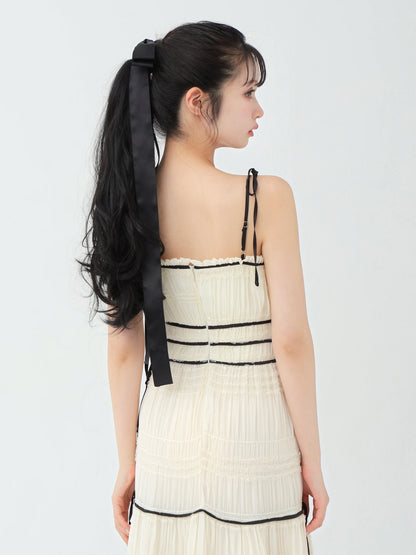 Side ribbon tiered chiffon long onepiece(eme10385)