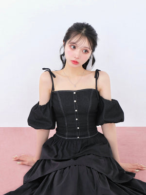 denim docking tiered one piece(eme10389)