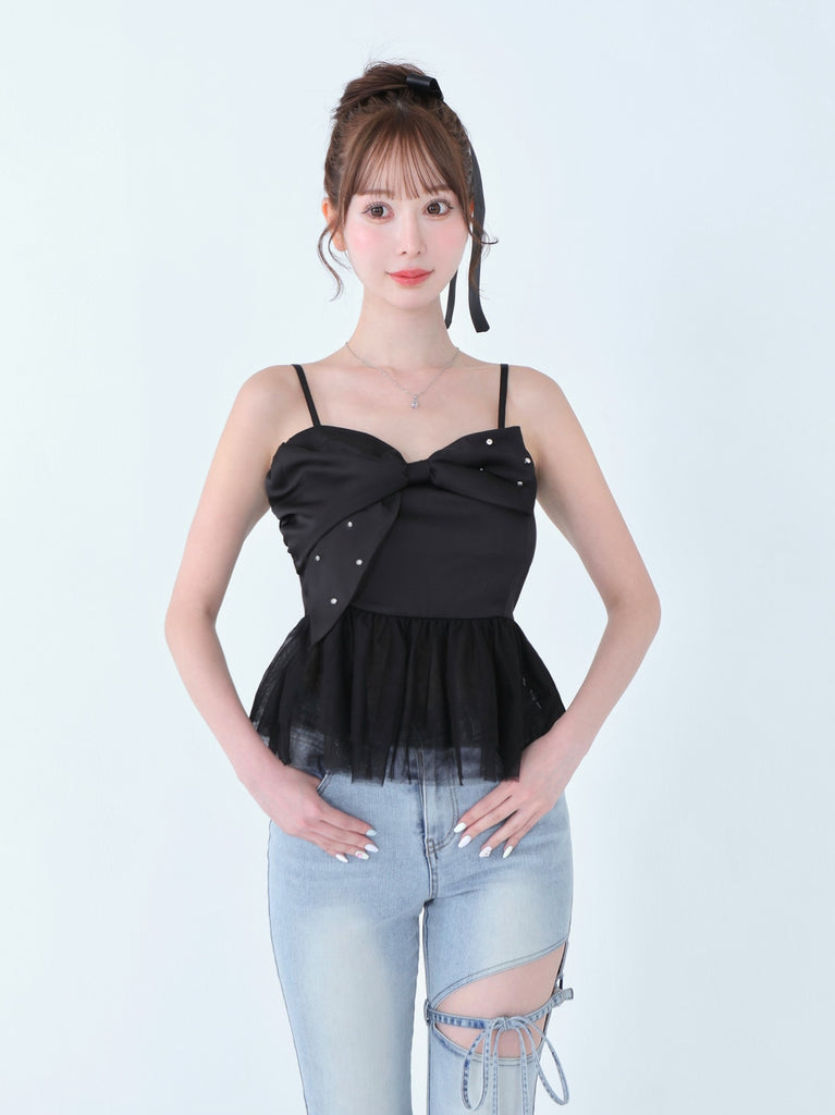 Ribbon bijou peplum cami bustier(eme10482)
