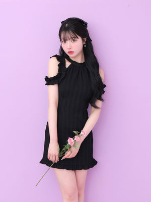 Back ribbon shirring mini onepiece(eme10705)