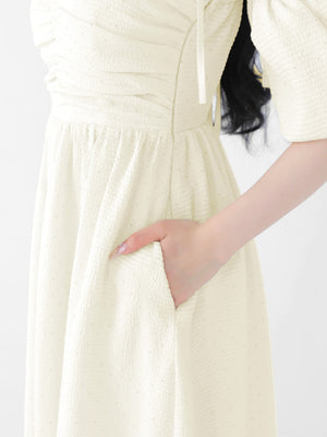 Puff sleeves studded long onepiece(eme10487)