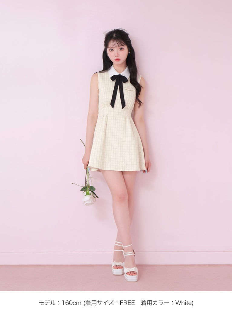 Bijou collar ribbon mini onepiece(eme10518)