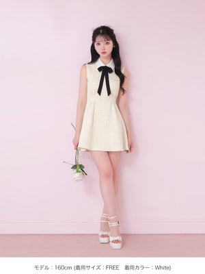 Bijou collar ribbon mini onepiece(eme10518)