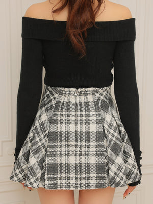 Bijou check flare mini skirt(eme10368)