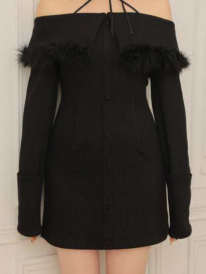 2way feather collar mini onepiece(eme10375)