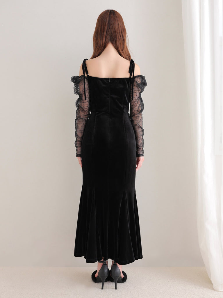 Velvet sheer long onepiece(eme10553)