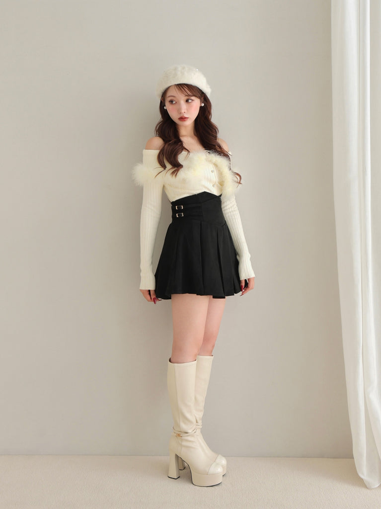 Off shoulder feather knit(eme10787)