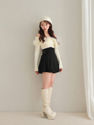 Off shoulder feather knit(eme10787)