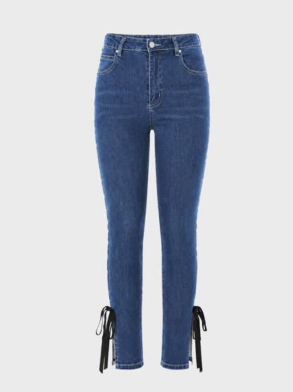 【SALE】【70％OFF】Ribbon skinny denim (eme10128)