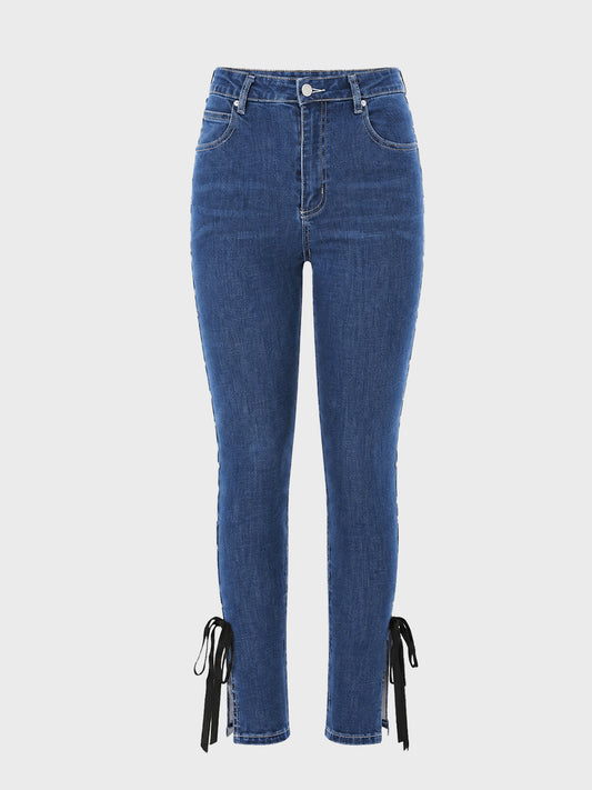 【SALE】【70％OFF】Ribbon skinny denim (eme10128)