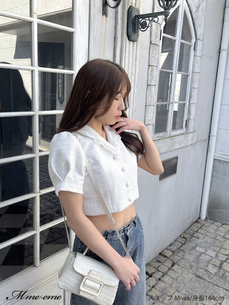 【SALE】Lace collar tweed jacket (eme10404)