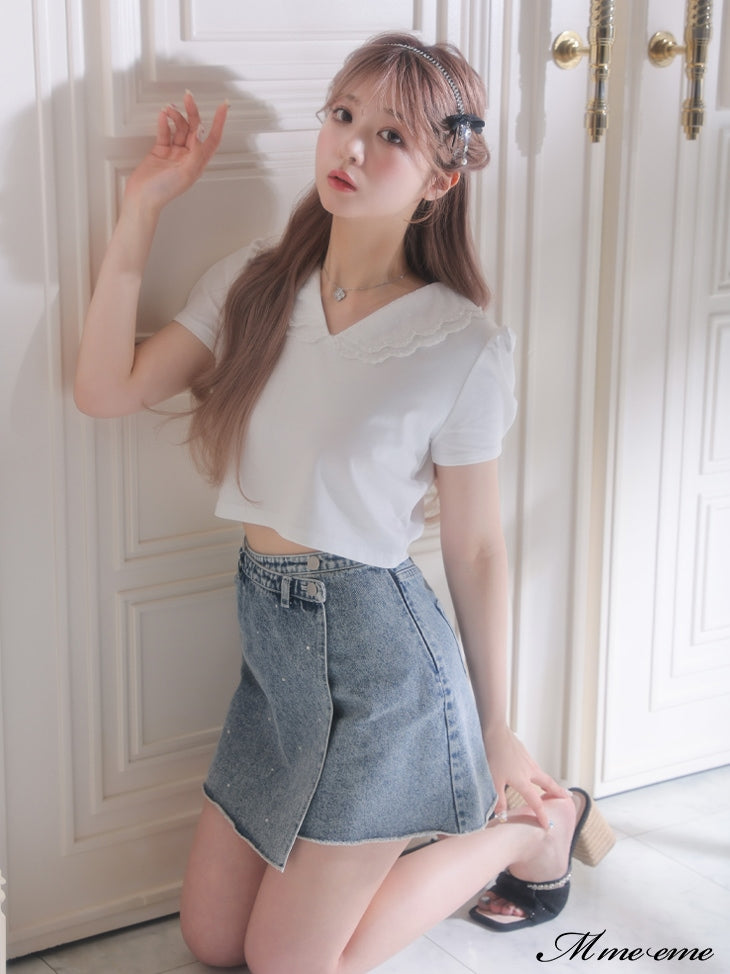 【SALE】Rhinestone denim mini skirt(eme10406)