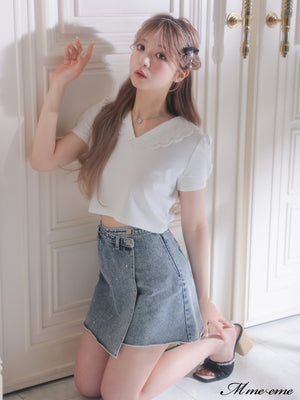 【SALE】Rhinestone denim mini skirt(eme10406)