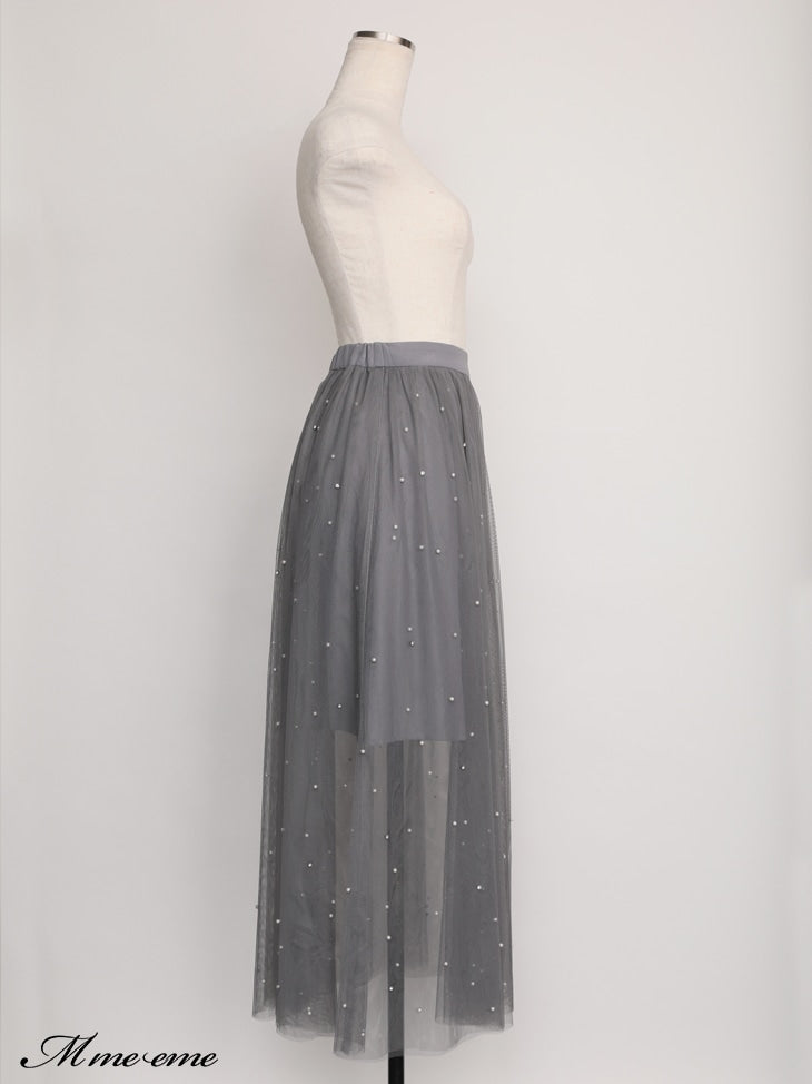 【SALE】Bijou tulle long skirt (eme10420)