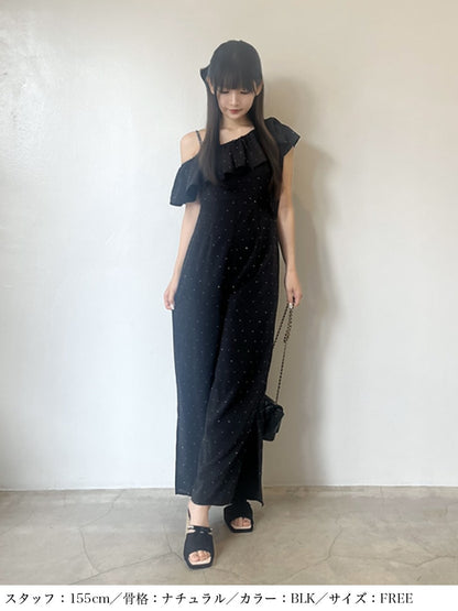 One shoulder ruffle all in one (eme10443)