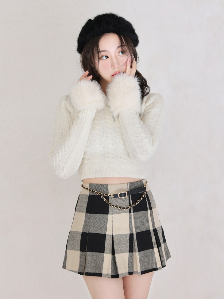 【SALE】Check box pleats skirt(eme10380)