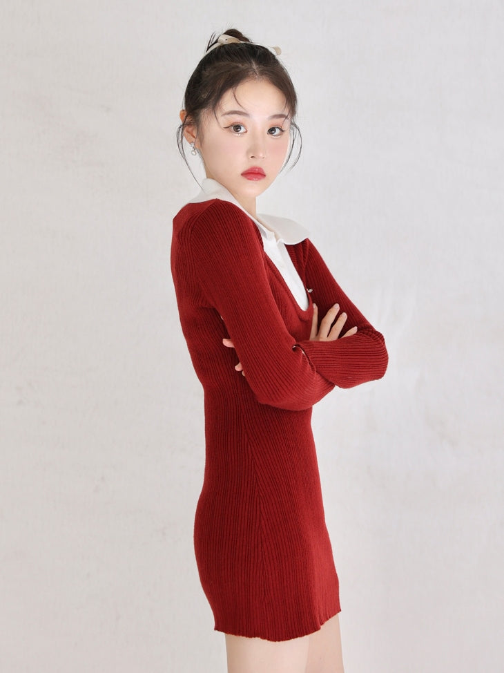 bicolor layered knit mini one piece(eme10464)