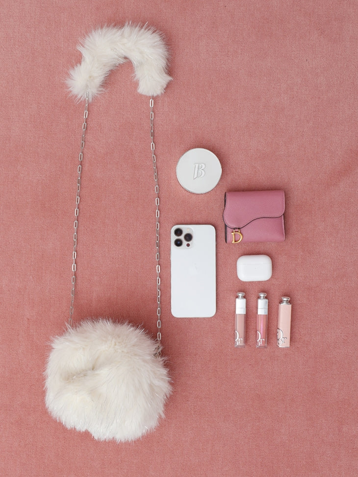 2way fake fur round bag(eme10472)