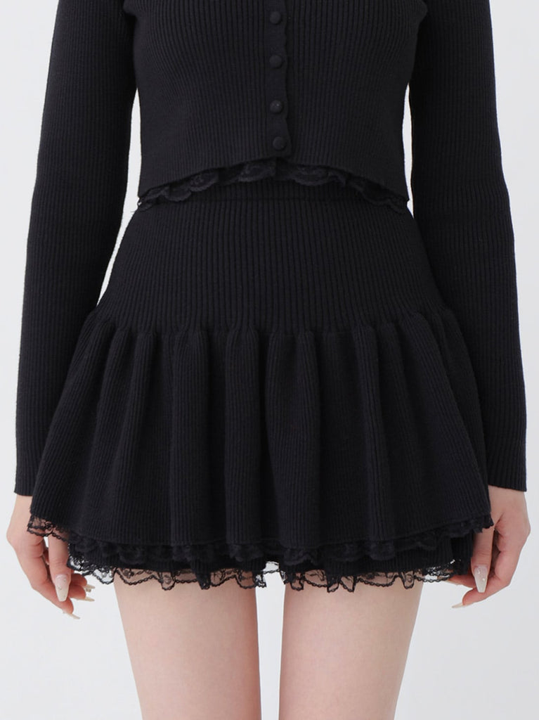 Rib knit mini skirt(eme10461)