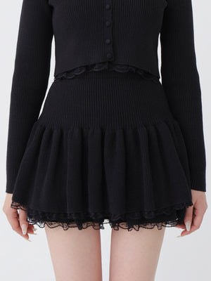 Rib knit mini skirt(eme10461)