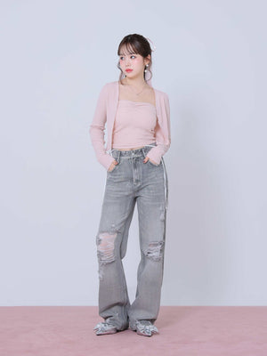 Back ribbon bear ensemble tops(eme10381)