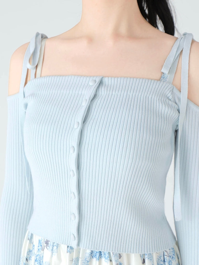 Off shoulder ribbon knit tops(eme10397)