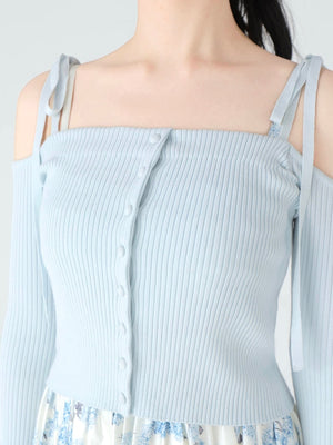 Off shoulder ribbon knit tops(eme10397)