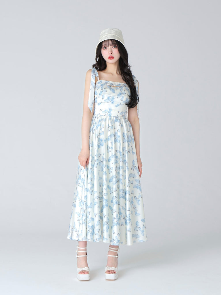 Flower ribbon flare long onepiece(eme10396)